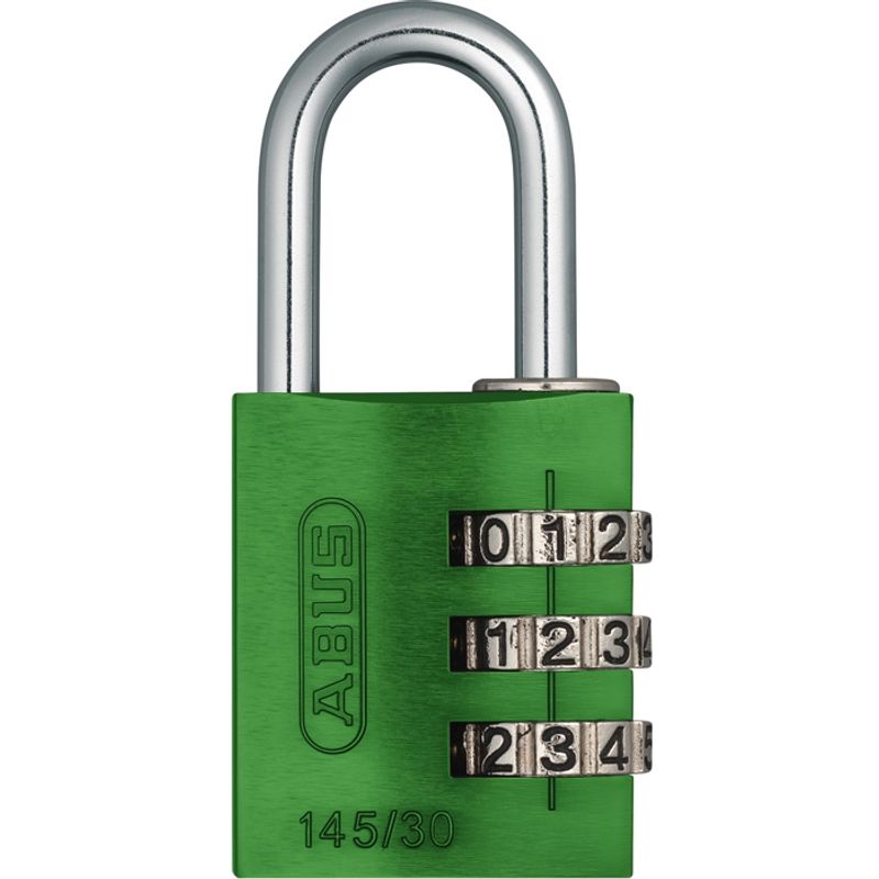 Kodehengelås 145/30 m/3 kodehjul grønn aluminium